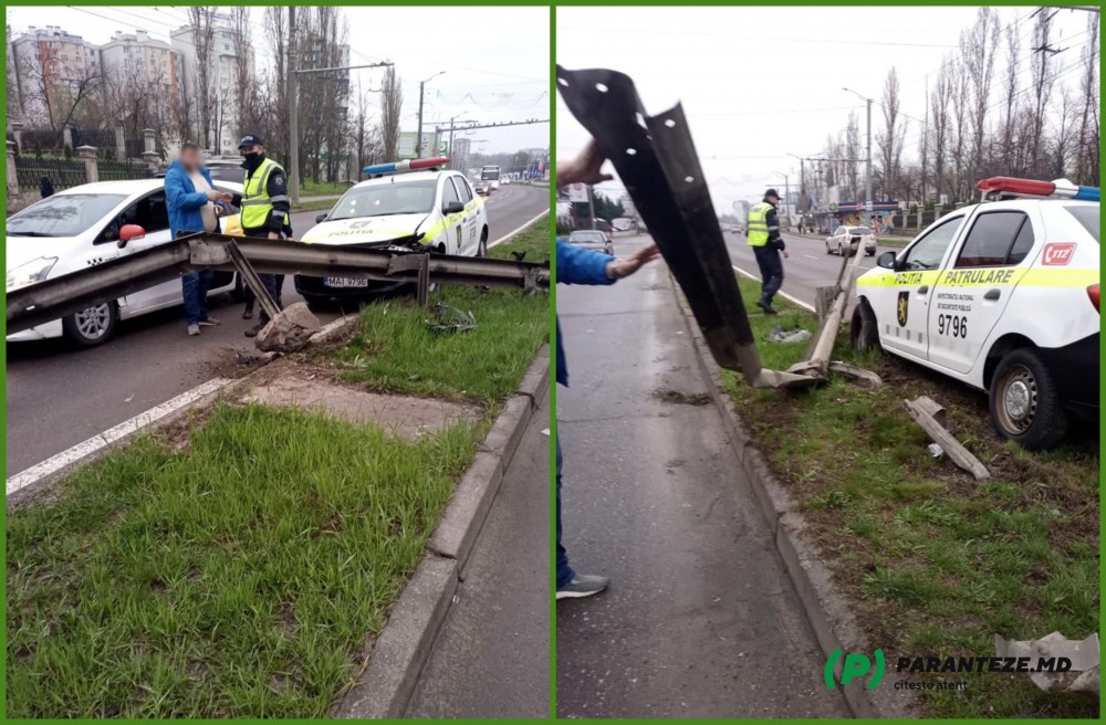 FOTO // Accident grav cu implicarea unei mașini ai poliției: Priusul a tăiat colțul
